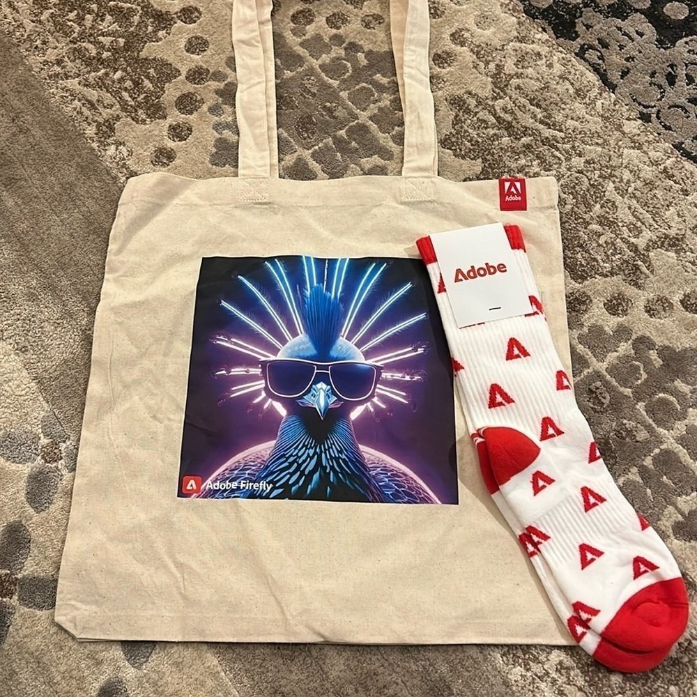 ADOBE Firefly red & White Socks & Tote Bag NEW